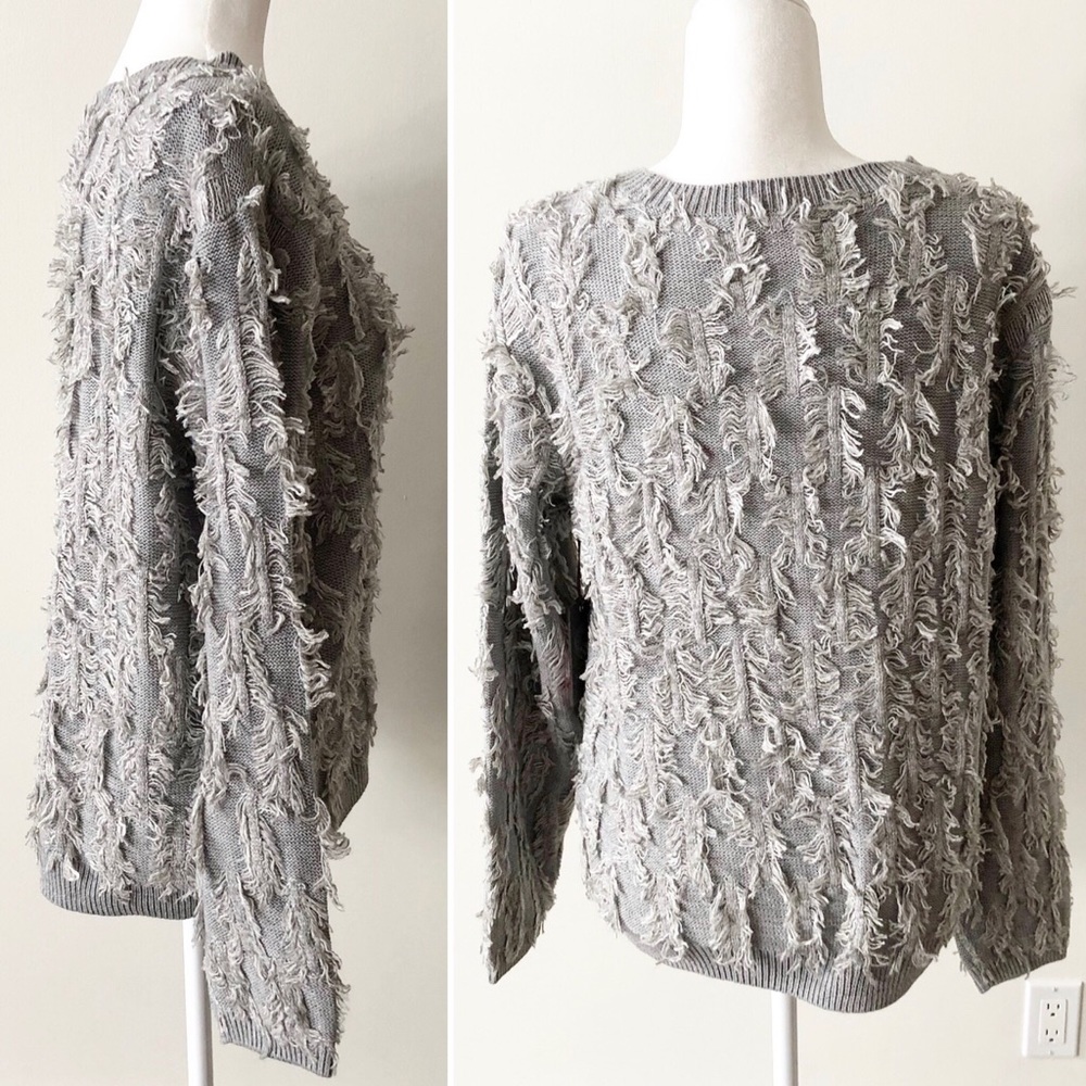Vince Camuto | Grey Fringe Crewneck Sweater *NWT* - Picture 4 of 8